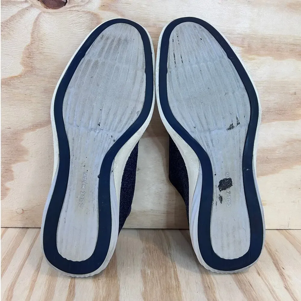 Cole Haan Dark Blue Knit Derby Sneakers with Brown Trim
